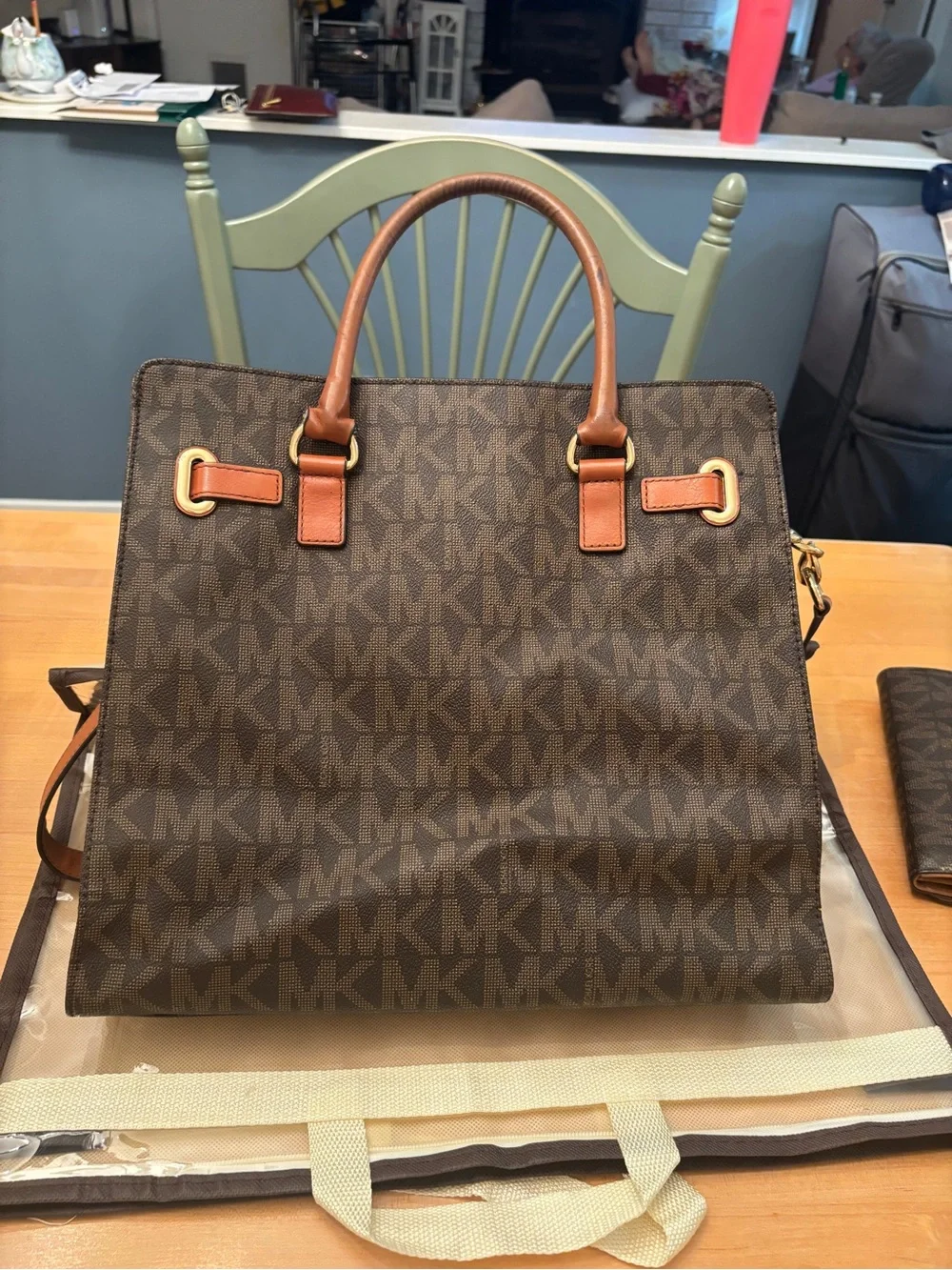 Michael Kors Hamilton Brown Signature MK Logo Large Tote Shoulder Bag